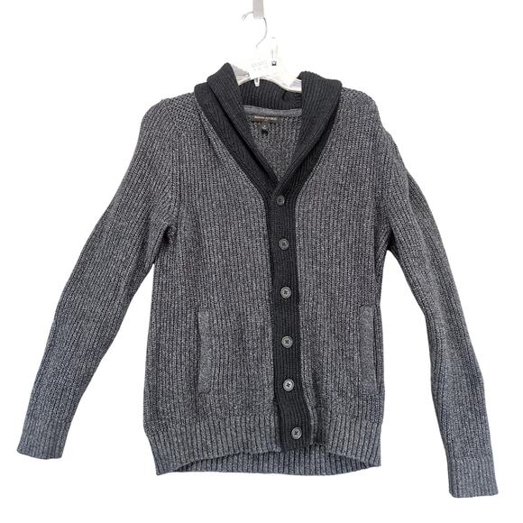 Banana Republic Gray Black Cardigan Sweater Men's S Button Close Pockets Preppy - Picture 1 of 10